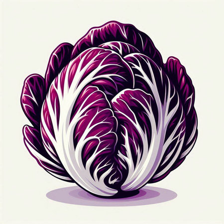 Purple Chinese cabbage. Vector illustration. Realistic hand drawing.のイラスト素材