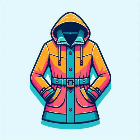 Winter jacket with hood isolated on blue background. Vector illustration. Eps 10.のイラスト素材