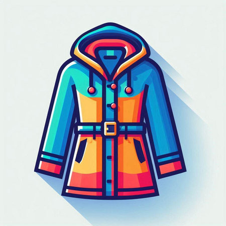 Raincoat icon with long shadow, flat design. Vector illustration.のイラスト素材