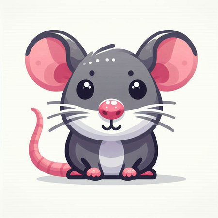 Cute cartoon mouse with big eyes. Vector illustration on white background.のイラスト素材
