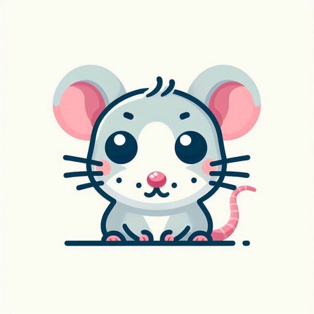 Cute cartoon mouse with worm. Vector illustration in flat style.のイラスト素材