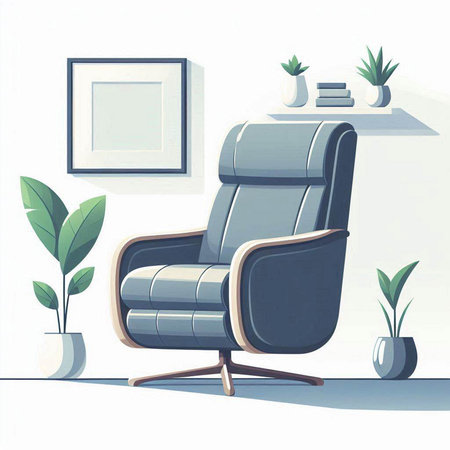 Living room interior with armchair and plant in pot. Vector illustration.のイラスト素材