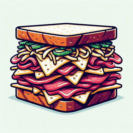 Sandwich with ham, cheese and tomato. Vector illustration in retro style.のイラスト素材