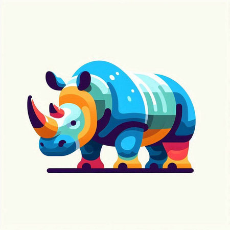 Cartoon rhinoceros. Vector illustration in flat style.のイラスト素材
