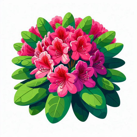 Bouquet of pink rhododendron flowers. Vector illustration.のイラスト素材