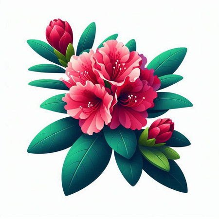 Rhododendron flowers on white background. Vector illustration.のイラスト素材