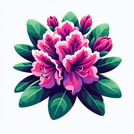 Rhododendron flowers on white background. Vector illustration.のイラスト素材