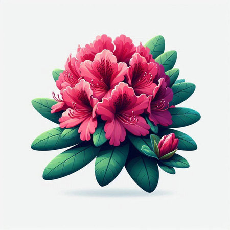 Pink rhododendron bouquet with green leaves. Vector illustration.のイラスト素材