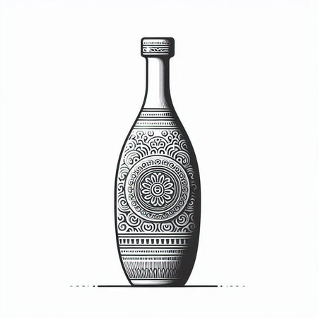 Oriental wine bottle with ornament. Hand drawn vector illustration.のイラスト素材