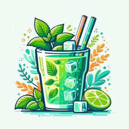 Cocktail mojito with lime and mint. Vector illustration.のイラスト素材