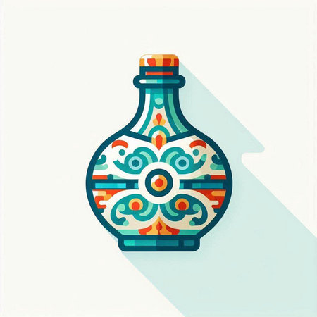 Oriental bottle with ornament. Vector illustration in flat style.のイラスト素材