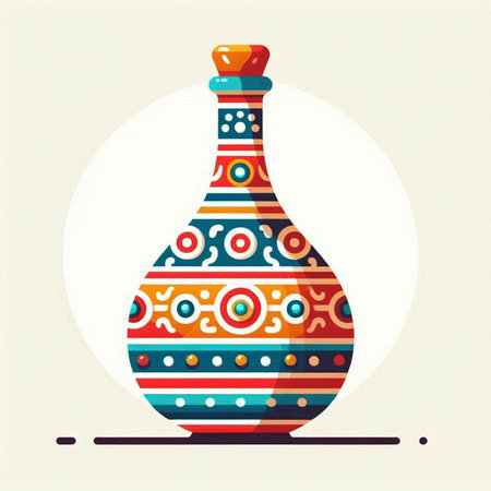 Colorful vase with ornament. Vector illustration in flat style.のイラスト素材