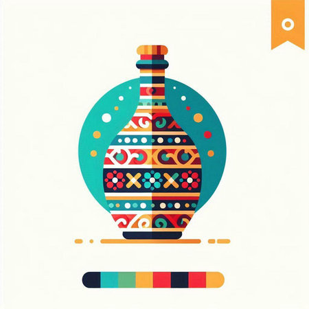 Colorful vase with ornament. Vector illustration in flat style.のイラスト素材