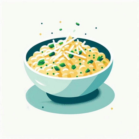 Illustration of a bowl of macaroni with noodles and herbsのイラスト素材