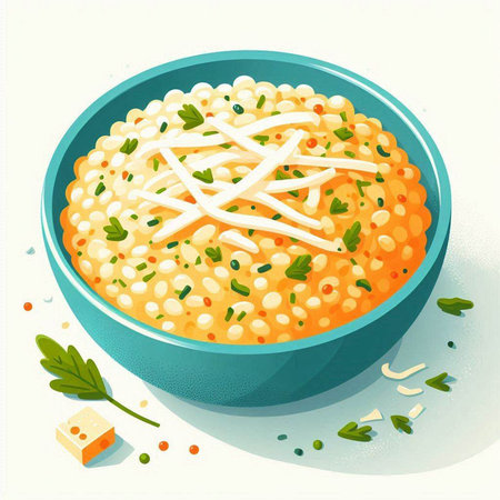 Illustration of a bowl of lentil soup with parsley and cheeseのイラスト素材