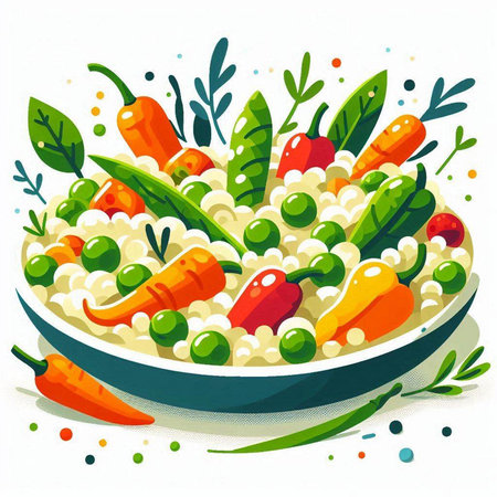 Vegetable risotto with carrots and peas. Vector illustration.のイラスト素材