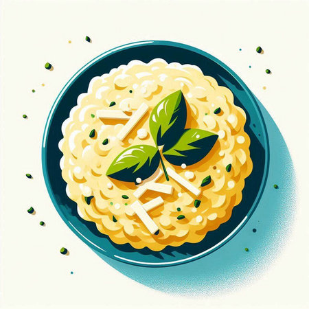 Illustration of delicious risotto with basil and parmesan cheeseのイラスト素材