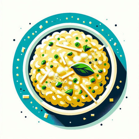 Risotto with spinach and parmesan. Vector illustration.のイラスト素材
