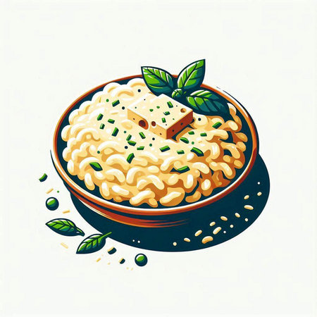 Risotto with Parmesan cheese in a bowl. Vector illustration.のイラスト素材