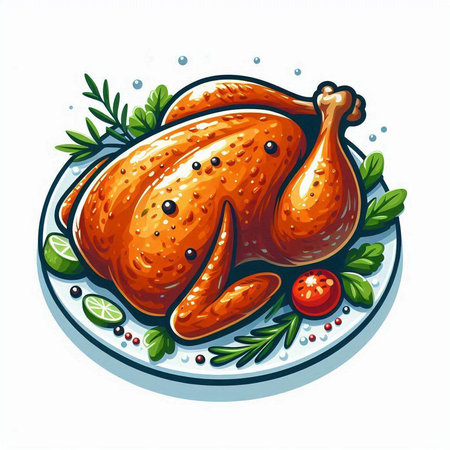 Illustration of roasted turkey on a white background. Vector illustration.のイラスト素材
