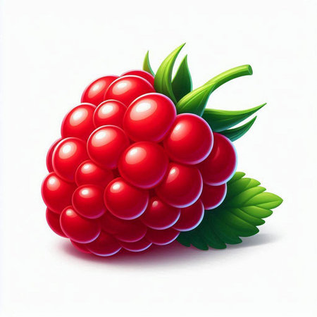 Raspberry with green leaves on a white background. Vector illustration.のイラスト素材