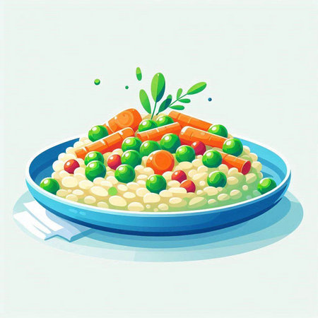Illustration of a bowl of vegetable porridge with carrots and peasのイラスト素材