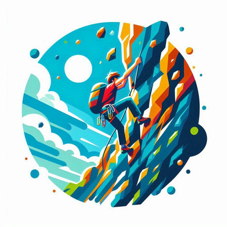 Climber on the background of the sky. Vector illustration.のイラスト素材