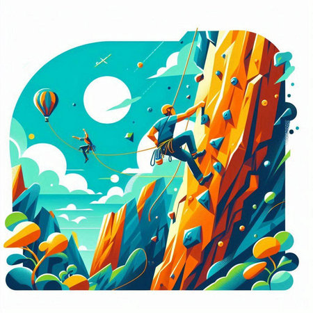Man climbing on a cliff. Climbing concept. Vector illustration.のイラスト素材