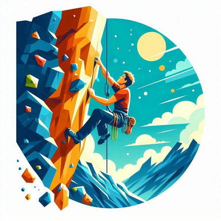 Illustration of a climber climbing on a wall. Vector illustrationのイラスト素材