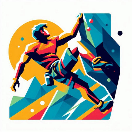 Rock climber, extreme sport, rock climbing, vector illustration.のイラスト素材