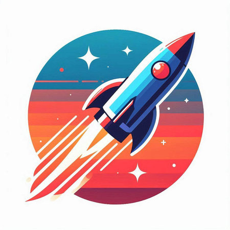Space rocket icon on colorful background. Vector illustration. Eps 10.のイラスト素材