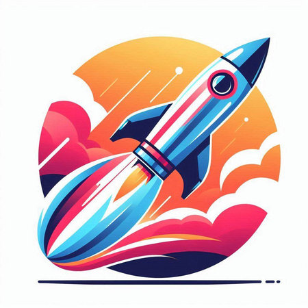 Rocket in the sky. Vector illustration of a space ship. Cartoon style.のイラスト素材
