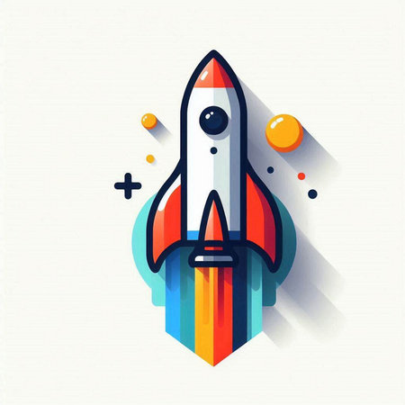 Rocket colorful icon on white background. Flat design. Vector illustration.のイラスト素材