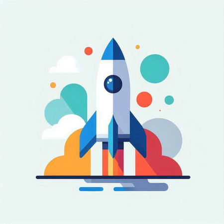 Flat design modern vector illustration concept of start up, rocket launch.のイラスト素材