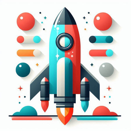 Rocket launch vector illustration in flat design style. Start up business concept.のイラスト素材