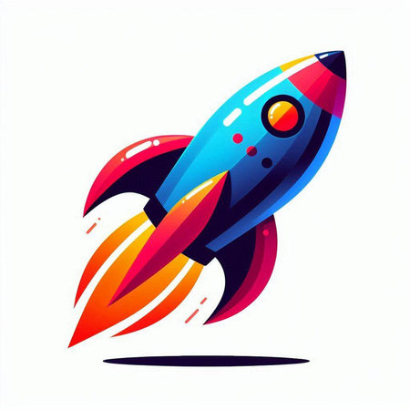 Colorful rocket icon. Isolated vector illustration on white background.のイラスト素材