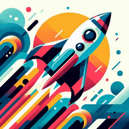 Retro rocket on abstract colorful background. Vector illustration for your designのイラスト素材