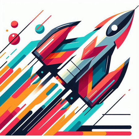 Rocket launch on colorful background, vector illustration. Space travel concept.のイラスト素材