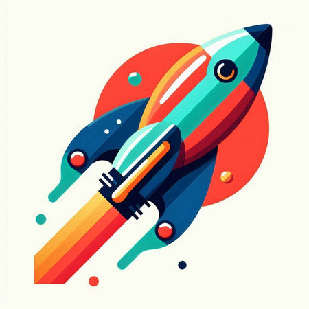 Rocket in space. Colorful vector illustration in flat cartoon style.のイラスト素材