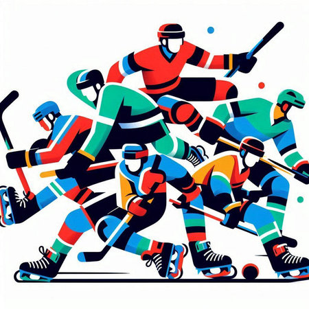 Ice hockey players. Vector illustration of a group of ice hockey players.のイラスト素材