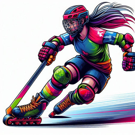 Illustration of a female roller skater. Vector color illustration.のイラスト素材