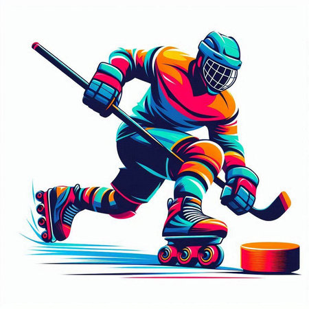 Hockey player with skates and puck. Colorful vector illustration.のイラスト素材