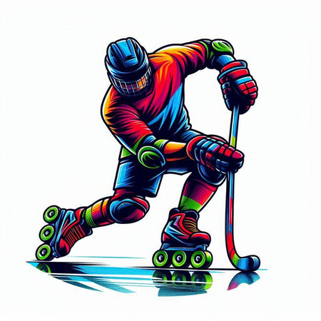 Hockey player on roller skates. Colorful vector illustration.のイラスト素材