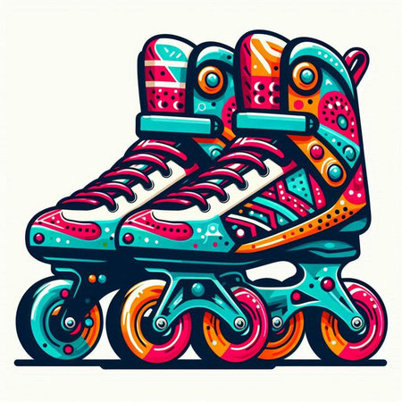 Retro roller skates. Vector illustration in doodle style.のイラスト素材