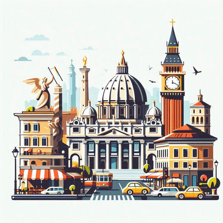 Venice, Italy - famous landmarks of Europe. Vector illustration.のイラスト素材