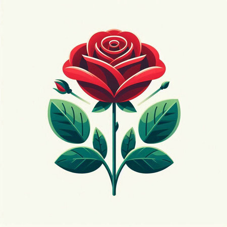 Red rose with green leaves on a white background. Vector illustration.のイラスト素材