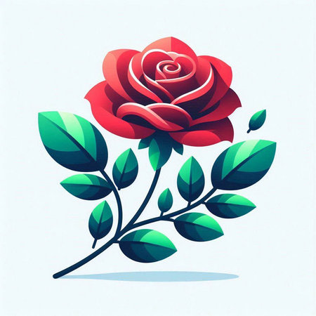 Red rose with green leaves on a white background. Vector illustration.のイラスト素材