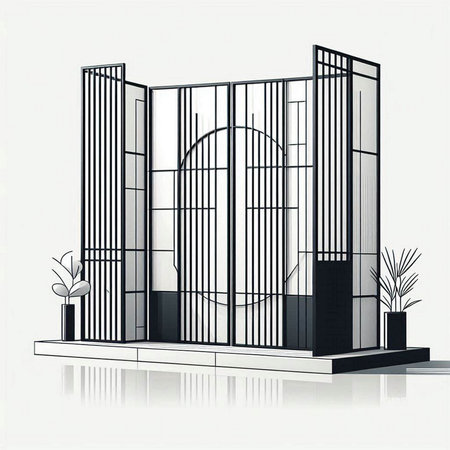 Exterior of a modern office building. Black and white illustration.のイラスト素材