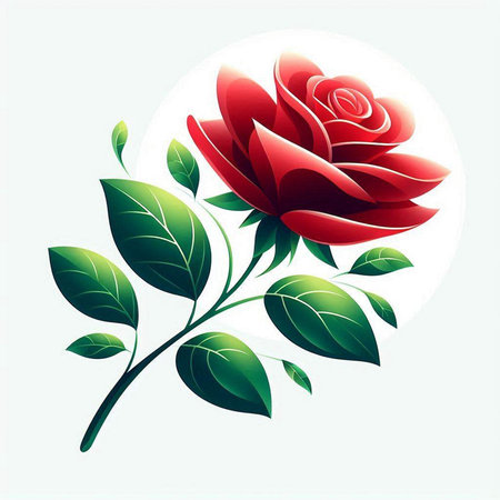 red rose with green leaves on a white background, vector illustration.のイラスト素材