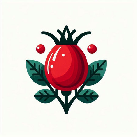 Rosehip fruit with leaves and berries. Vector illustration in flat style.のイラスト素材